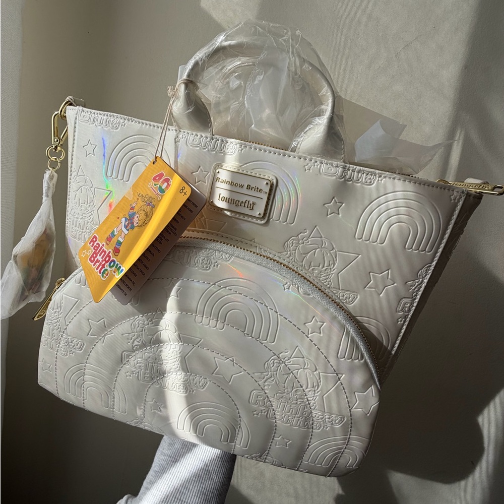 New Loungefly Rainbow Brite White Embossed Women's Convertible Tote Backpack - Picture 11 of 13